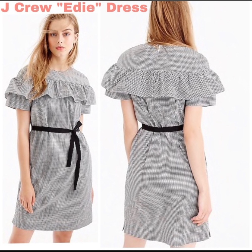 J Crew Micro Gingham Ruffle Dress